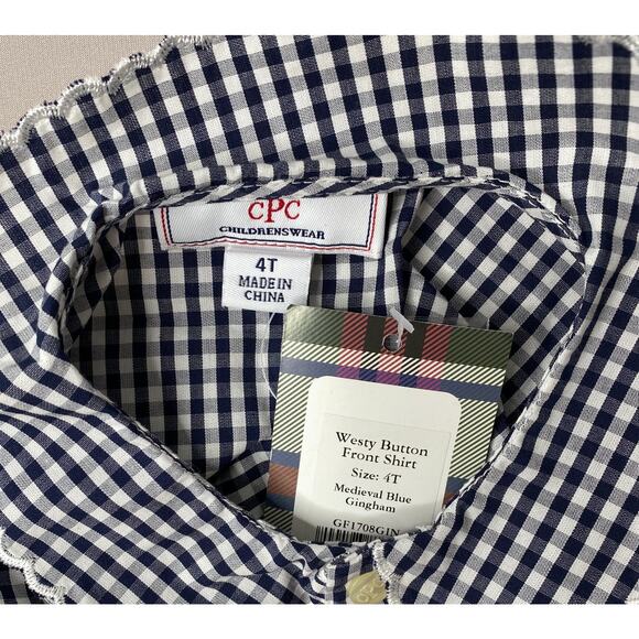 Classic Prep Girls 4T Navy Blue/White Gingham Westy Button Front Shirt NWT CPC - Picture 5 of 6